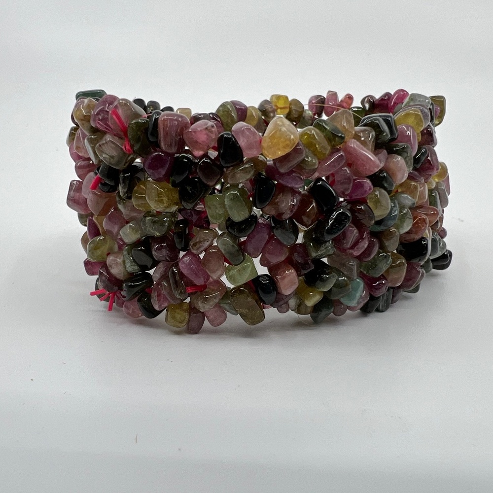 Multi Colored Genuine Tourmaline Bead Stretch Bracelet